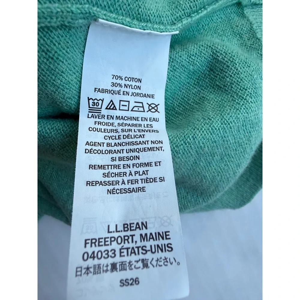 LL Bean Mens V-Neck Sweater Seafoam Green Cotton Nylon Blend Pullover 527301 L-R